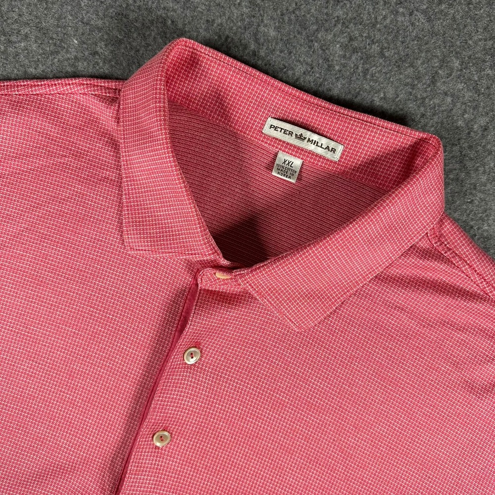 Peter Millar XXL Pink Checkered Polo Shirt Short Sleeve 100% Cotton